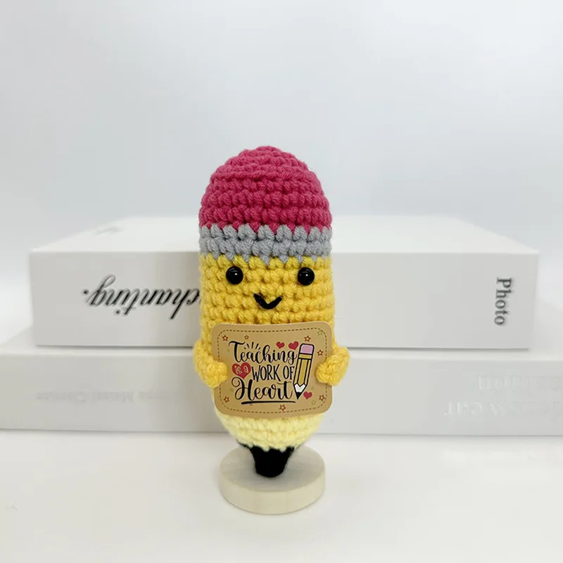 Funny Positive Crochet Sunshine Doll Desktop Ornament Handmade Cheer Emotional Support Positive Sun with Card Home Party Decor