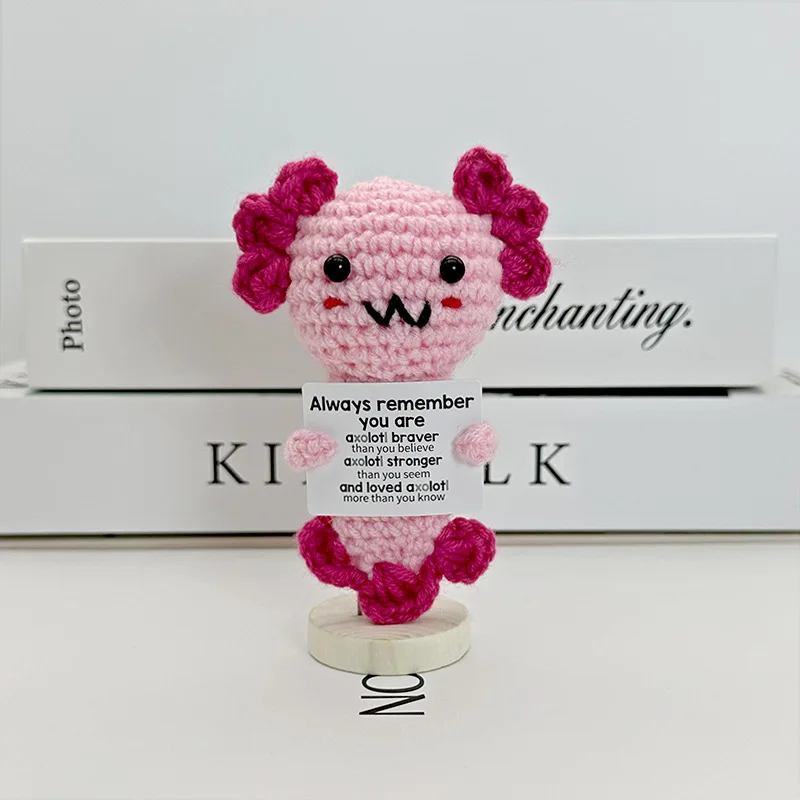 Funny Positive Crochet Sunshine Doll Desktop Ornament Handmade Cheer Emotional Support Positive Sun with Card Home Party Decor