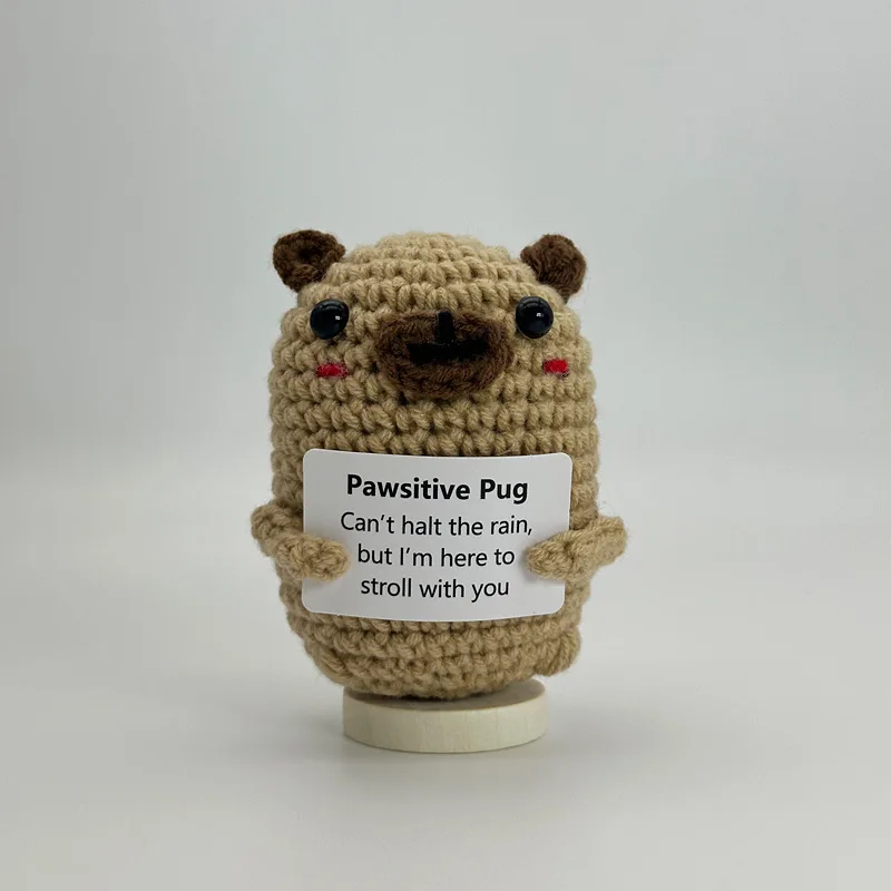 Funny Positive Crochet Sunshine Doll Desktop Ornament Handmade Cheer Emotional Support Positive Sun with Card Home Party Decor