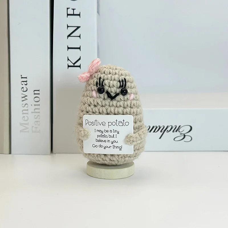 Funny Positive Crochet Sunshine Doll Desktop Ornament Handmade Cheer Emotional Support Positive Sun with Card Home Party Decor