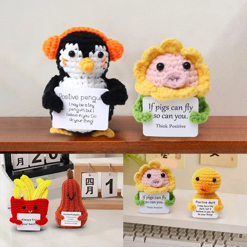Crochet Positive Energy Animal Mini Pocket Hug Handmade Plush Knitted Potatoes Hand-woven Desktop Decor Christmas Decoration