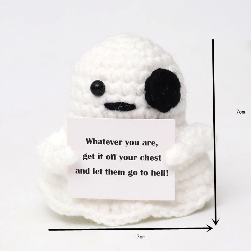 Funny Crochet Positive Energy Shark Doll With Card Emotional Support Crochet Cute Knitted Woolen Bee Room Decor Christmas Gifts