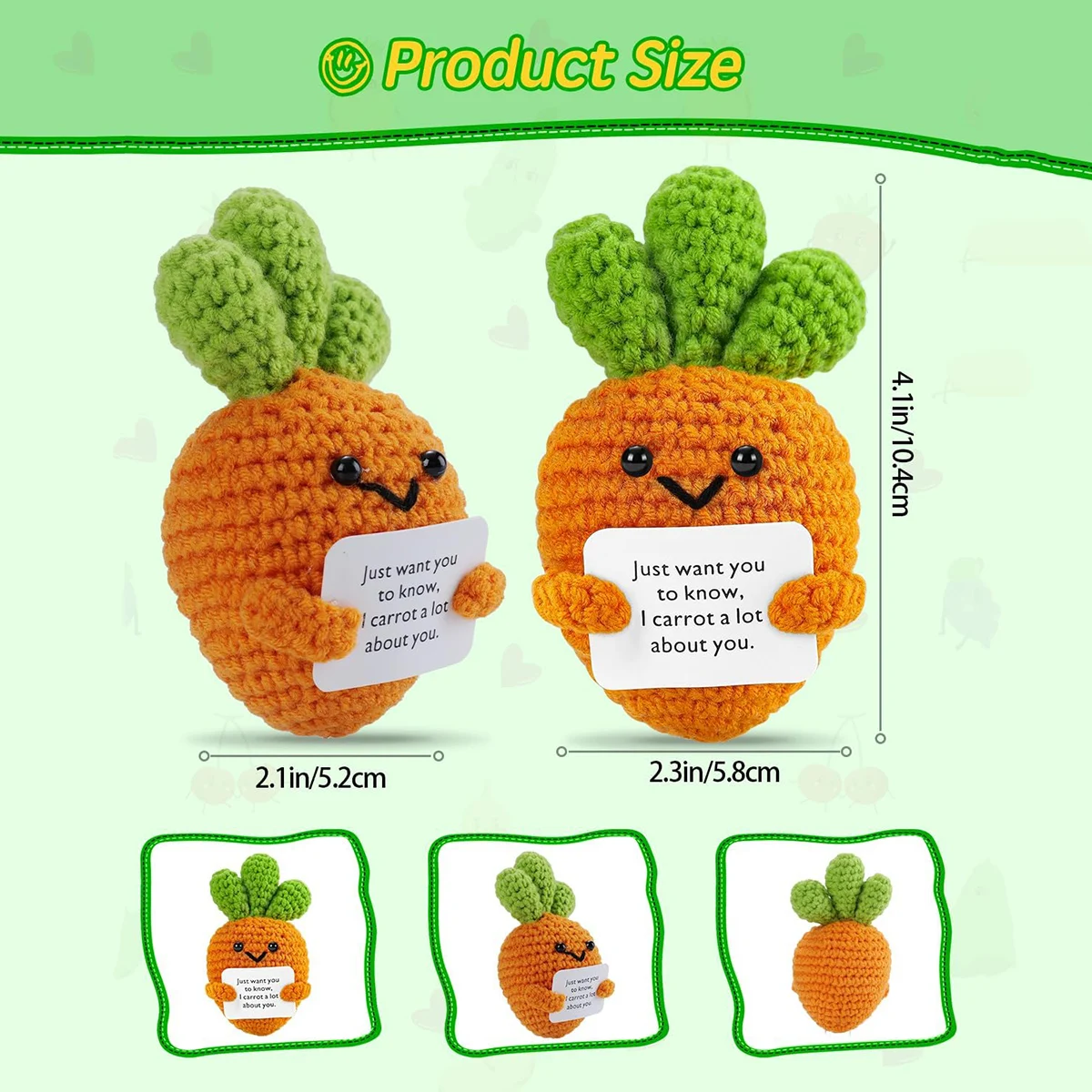 Positive Crochet Carrot Doll with Affirmation Card Home Room Decoration Funny Handmade Plush Wool Doll Ornaments Christmas Gifts