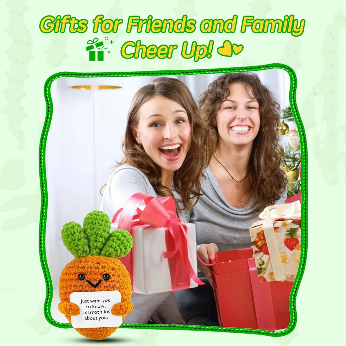 Positive Crochet Carrot Doll with Affirmation Card Home Room Decoration Funny Handmade Plush Wool Doll Ornaments Christmas Gifts