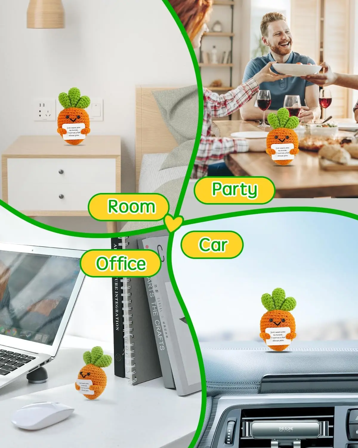 Positive Crochet Carrot Doll with Affirmation Card Home Room Decoration Funny Handmade Plush Wool Doll Ornaments Christmas Gifts