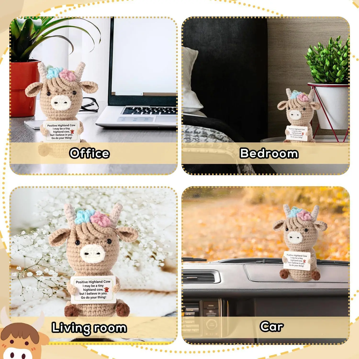 Mini Funny Positive Crochet Cow Gifts - Emotional Inspirational Support Gift for Women Men Coworker Friends Teen Birthday Mother