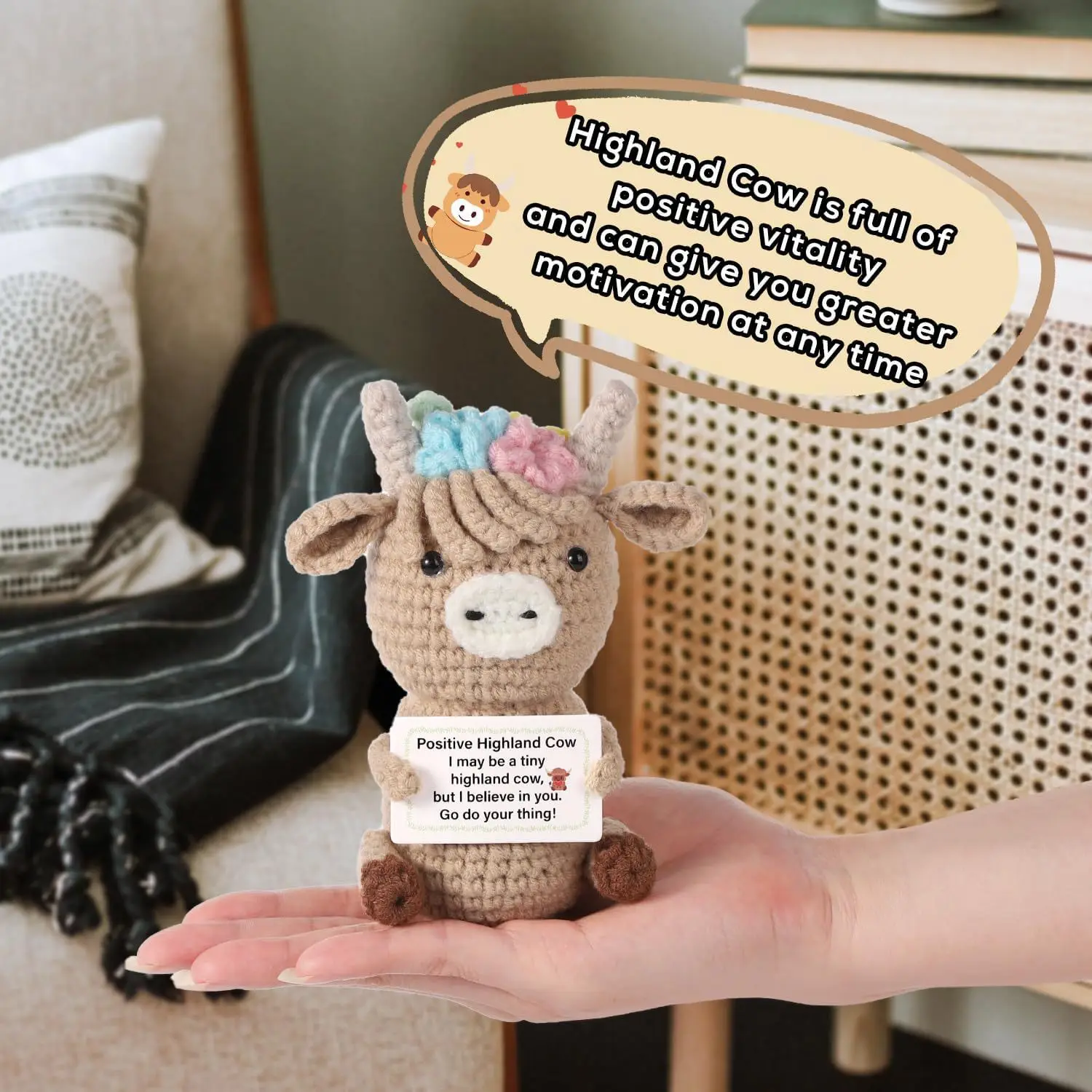 Mini Funny Positive Crochet Cow Gifts - Emotional Inspirational Support Gift for Women Men Coworker Friends Teen Birthday Mother