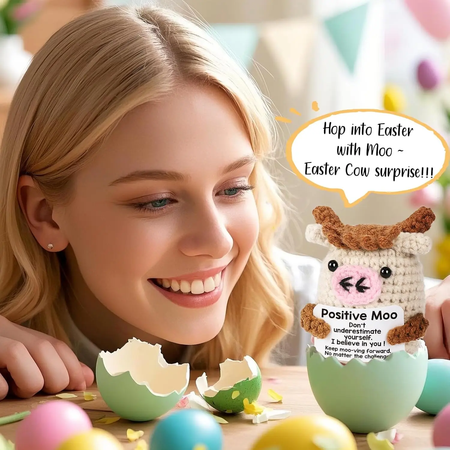 Mini Funny Positive Crochet Cow Gifts - Emotional Inspirational Support Gift for Women Men Coworker Friends Teen Birthday Mother