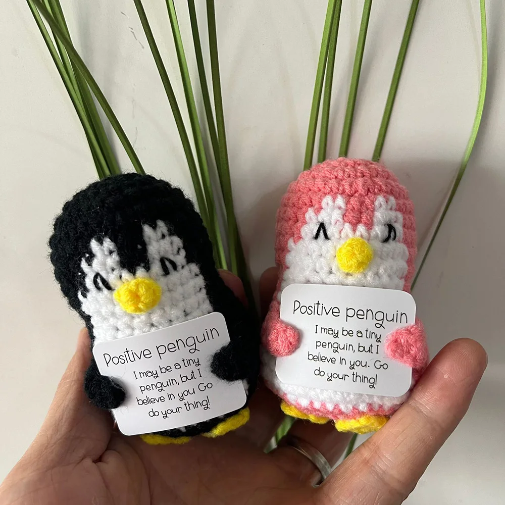 Handmade Positive Energy Penguin Doll With Card Home Decoration Knitting Penguin Doll Ornament Room Decor Christams Party Gifts