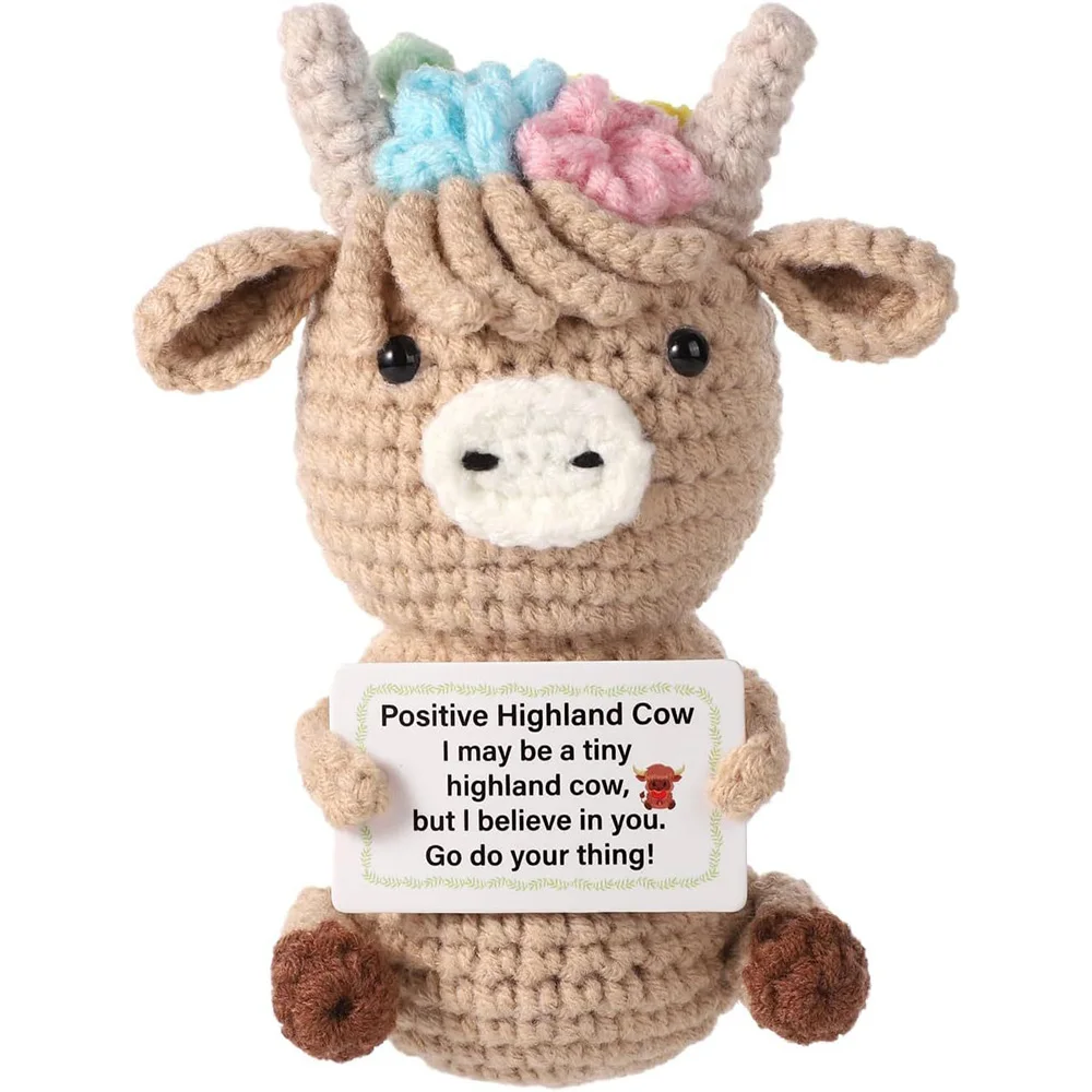 Crochet Emotional Support Cow Doll Decoration Desk Accessories Kawaii Positive Energy Cow Doll Home Room Decor Christmas Gift