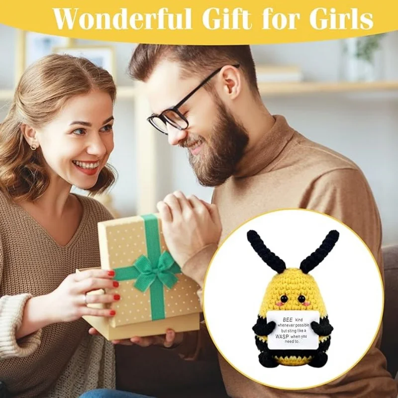 Positive Crochet  Bee Cute Knitted Emotional Animal Potato Ornaments  Birthday Gift for Women Office Home Decor