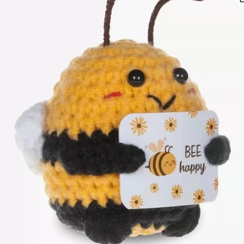 Positive Crochet  Bee Cute Knitted Emotional Animal Potato Ornaments  Birthday Gift for Women Office Home Decor