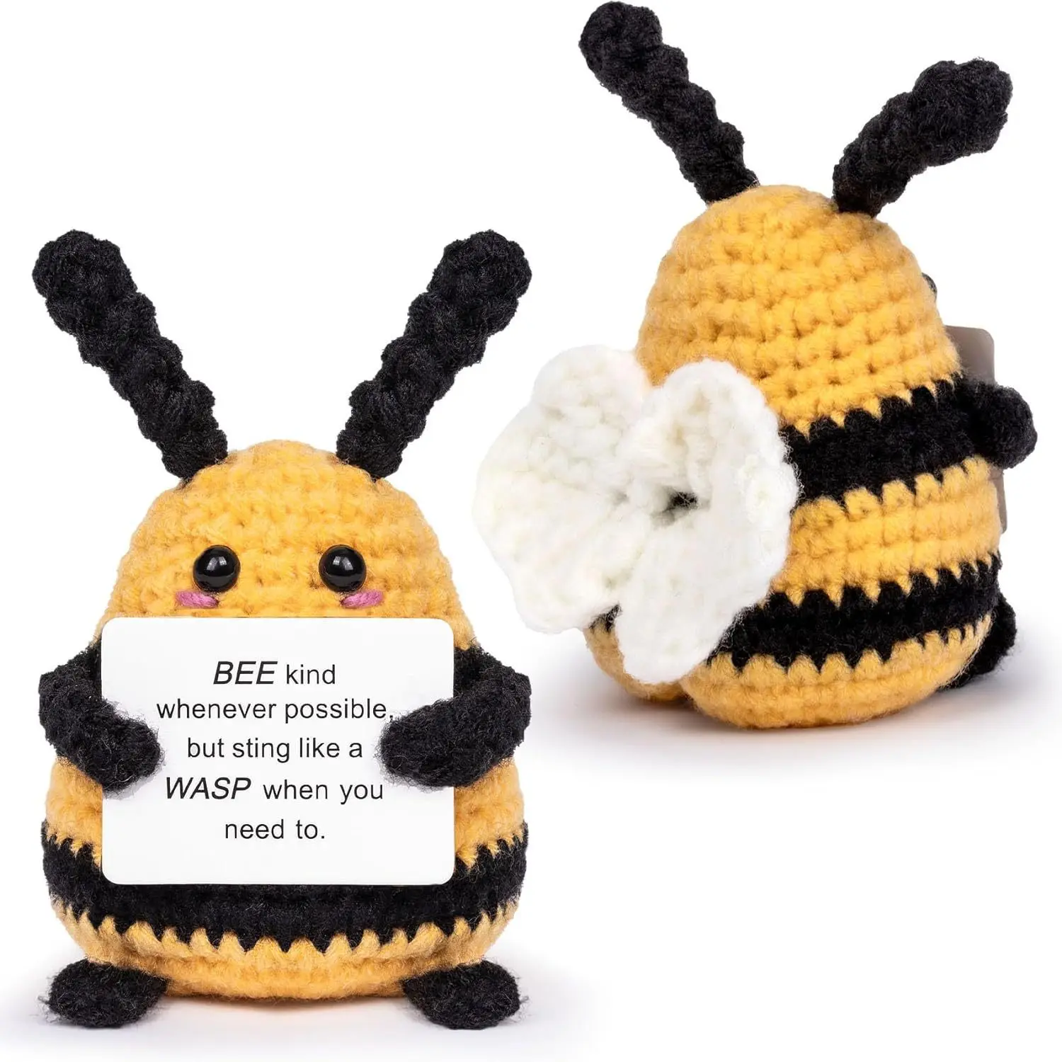 Positive Crochet  Bee Cute Knitted Emotional Animal Potato Ornaments  Birthday Gift for Women Office Home Decor