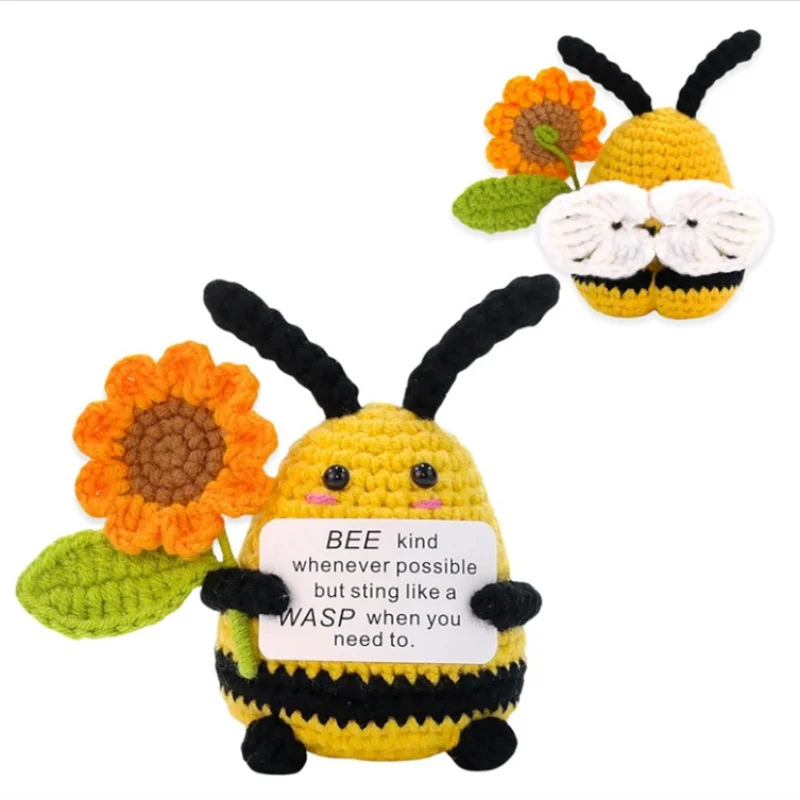 Positive Crochet  Bee Cute Knitted Emotional Animal Potato Ornaments  Birthday Gift for Women Office Home Decor