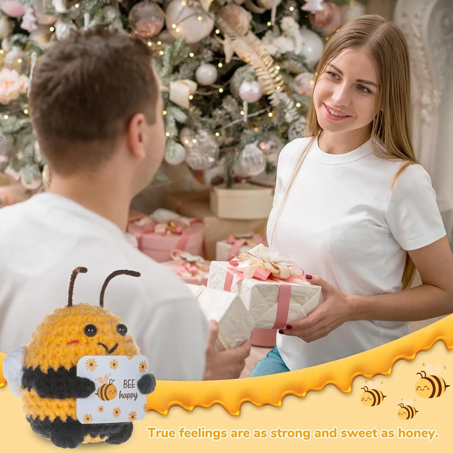 Positive Crochet  Bee Cute Knitted Emotional Animal Potato Ornaments  Birthday Gift for Women Office Home Decor