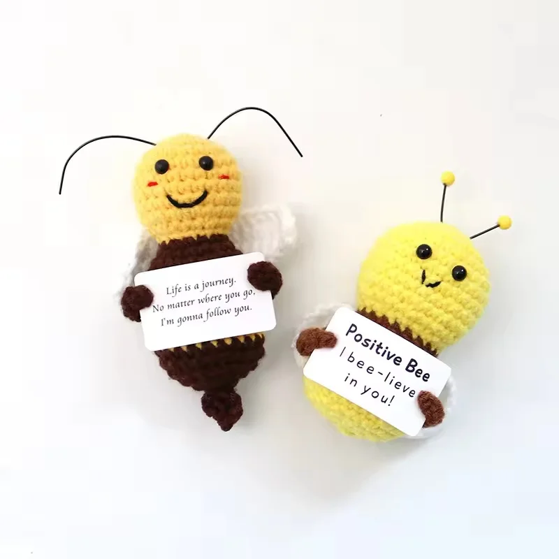 Positive Crochet  Bee Cute Knitted Emotional Animal Potato Ornaments  Birthday Gift for Women Office Home Decor