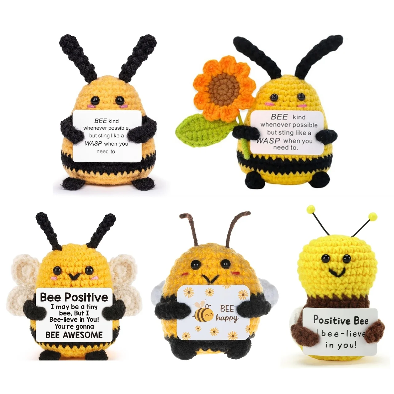 Positive Crochet  Bee Cute Knitted Emotional Animal Potato Ornaments  Birthday Gift for Women Office Home Decor