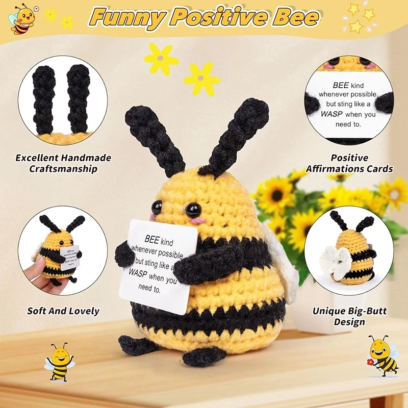 Positive Crochet  Bee Cute Knitted Emotional Animal Potato Ornaments  Birthday Gift for Women Office Home Decor