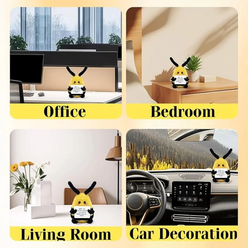Positive Crochet  Bee Cute Knitted Emotional Animal Potato Ornaments  Birthday Gift for Women Office Home Decor