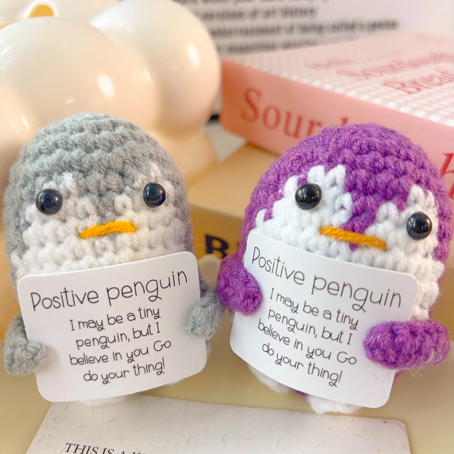 Positive Energy Penguin Hug Pocket Mini Handmade Plush Wool Knitting Doll with Card Funny Birthday Gifts Home Room Decoration Positive Energy Penguin Hug Pocket Mini Handmade Plush Wool Knitting Doll with Card Funny Birthday Gifts Home Room Decoration
