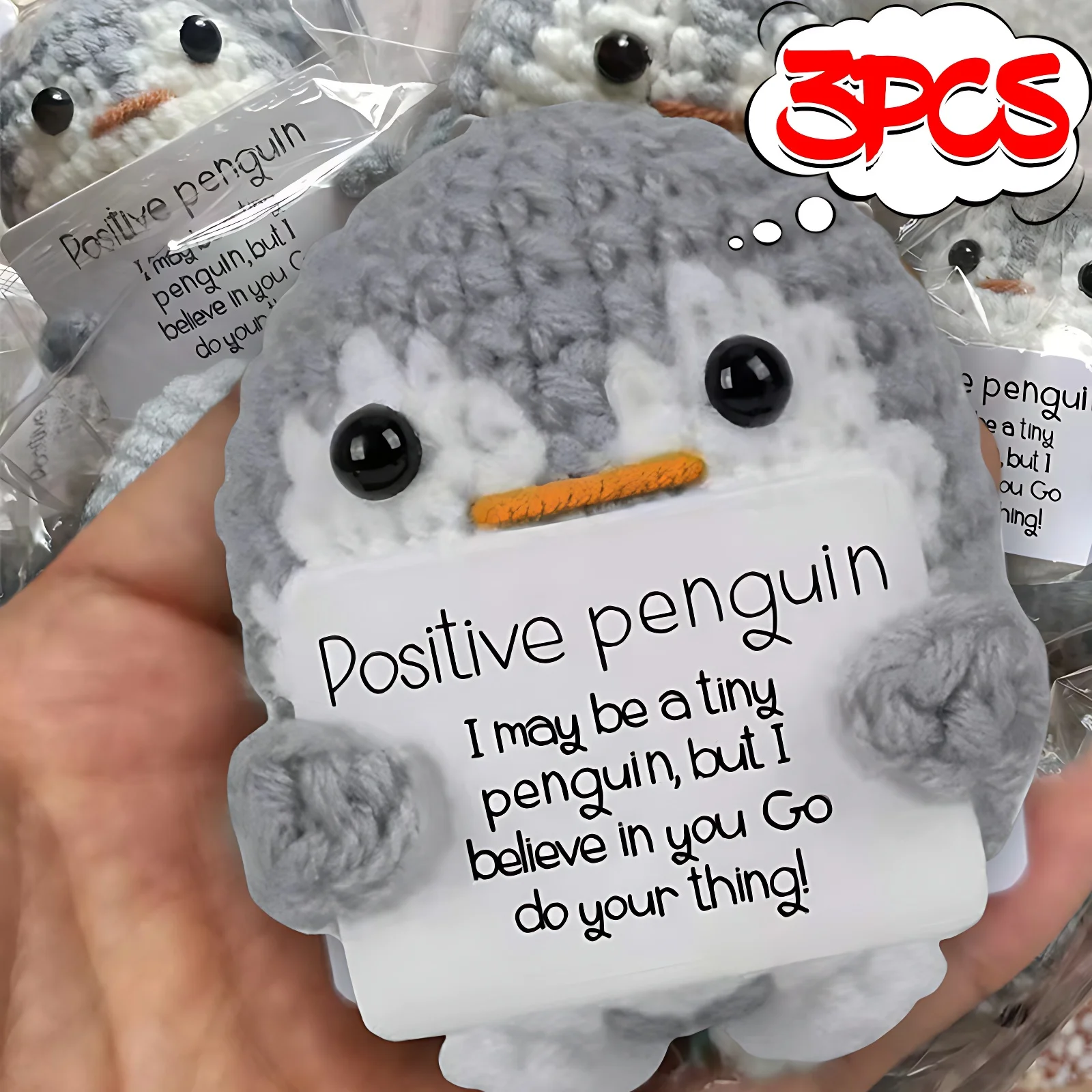 Positive Energy Penguin Hug Pocket Mini Handmade Plush Wool Knitting Doll with Card Funny Birthday Gifts Home Room Decoration Positive Energy Penguin Hug Pocket Mini Handmade Plush Wool Knitting Doll with Card Funny Birthday Gifts Home Room Decoration