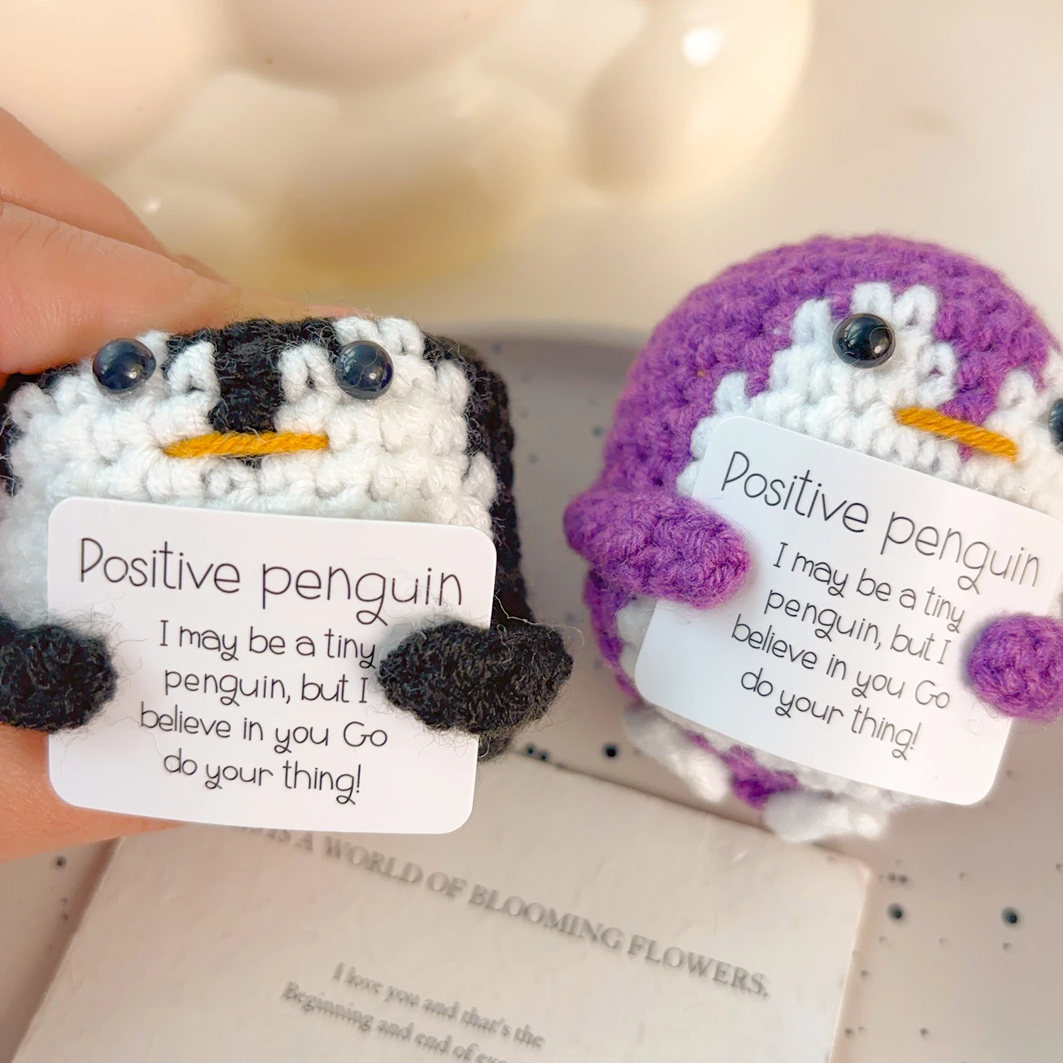 Positive Energy Penguin Hug Pocket Mini Handmade Plush Wool Knitting Doll with Card Funny Birthday Gifts Home Room Decoration Positive Energy Penguin Hug Pocket Mini Handmade Plush Wool Knitting Doll with Card Funny Birthday Gifts Home Room Decoration
