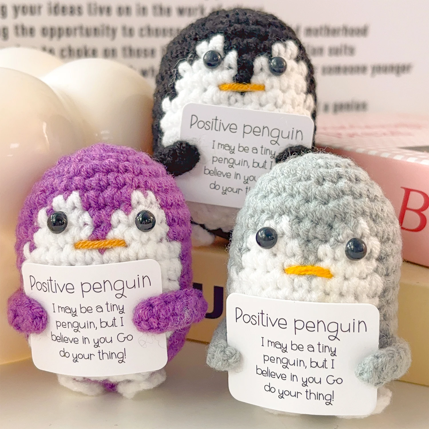 Positive Energy Penguin Hug Pocket Mini Handmade Plush Wool Knitting Doll with Card Funny Birthday Gifts Home Room Decoration Positive Energy Penguin Hug Pocket Mini Handmade Plush Wool Knitting Doll with Card Funny Birthday Gifts Home Room Decoration