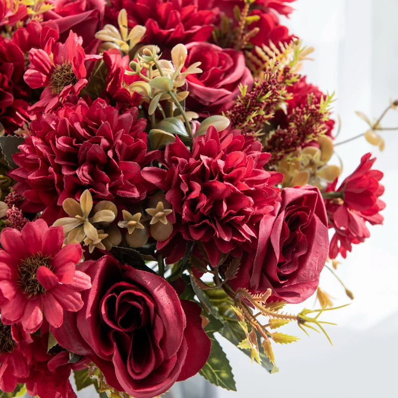 1PC Artificial Flowers Cheap New Year's Decoration Wedding Garden Peony Arch Christmas Home Fake Silk Rose Hydrangeas Vase for