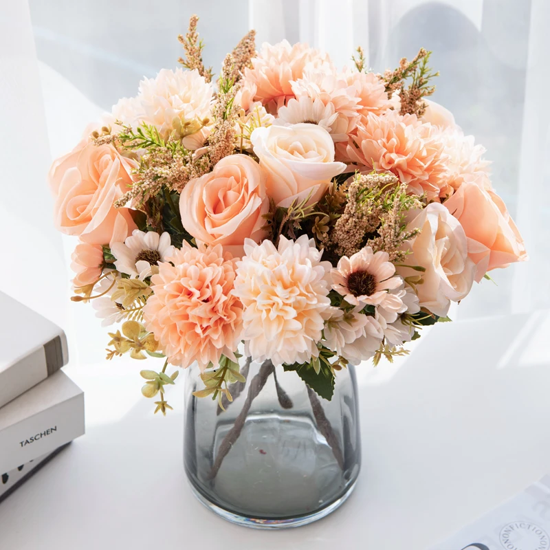 1PC Artificial Flowers Cheap New Year's Decoration Wedding Garden Peony Arch Christmas Home Fake Silk Rose Hydrangeas Vase for