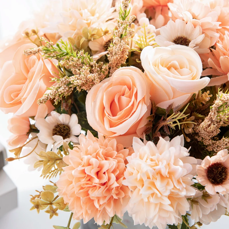 1PC Artificial Flowers Cheap New Year's Decoration Wedding Garden Peony Arch Christmas Home Fake Silk Rose Hydrangeas Vase for