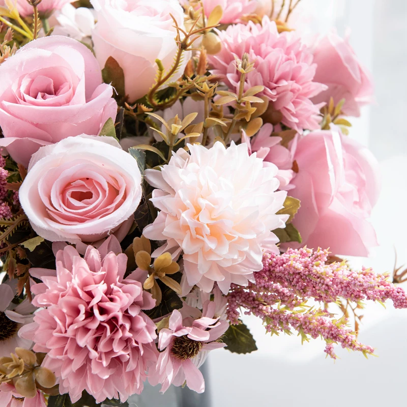 1PC Artificial Flowers Cheap New Year's Decoration Wedding Garden Peony Arch Christmas Home Fake Silk Rose Hydrangeas Vase for