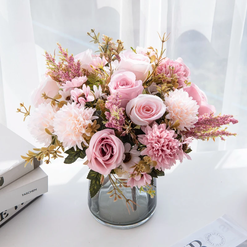 1PC Artificial Flowers Cheap New Year's Decoration Wedding Garden Peony Arch Christmas Home Fake Silk Rose Hydrangeas Vase for