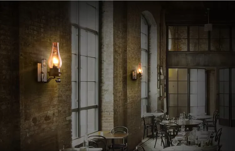 Retro Industrial Iron Wall Lamp Vintage kerosene Wall Light For Restaurant Corridor Bedroom Bedside Cafe  Hotel Loft Sconce