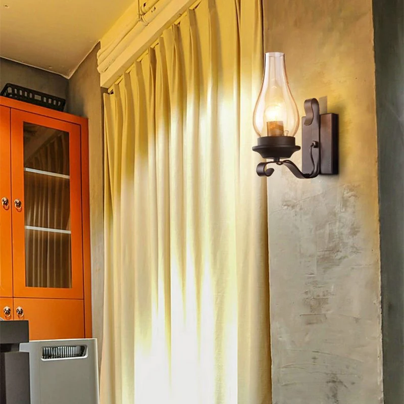 Retro Industrial Iron Wall Lamp Vintage kerosene Wall Light For Restaurant Corridor Bedroom Bedside Cafe  Hotel Loft Sconce