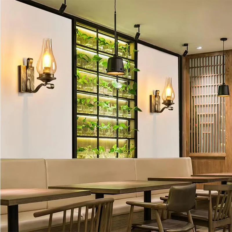 Retro Industrial Iron Wall Lamp Vintage kerosene Wall Light For Restaurant Corridor Bedroom Bedside Cafe  Hotel Loft Sconce