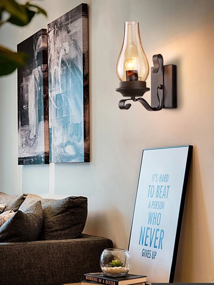 Retro Industrial Iron Wall Lamp Vintage kerosene Wall Light For Restaurant Corridor Bedroom Bedside Cafe  Hotel Loft Sconce