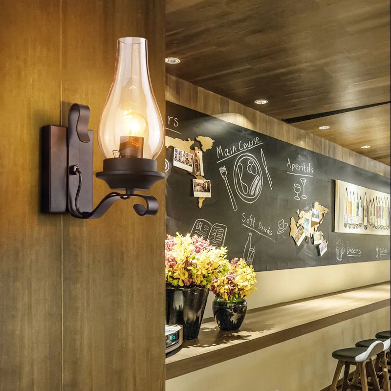 Retro Industrial Iron Wall Lamp Vintage kerosene Wall Light For Restaurant Corridor Bedroom Bedside Cafe  Hotel Loft Sconce