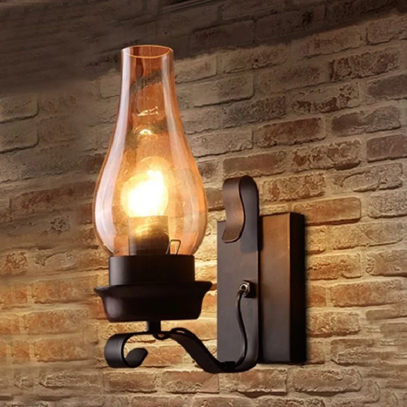 Retro Industrial Iron Wall Lamp Vintage kerosene Wall Light For Restaurant Corridor Bedroom Bedside Cafe  Hotel Loft Sconce