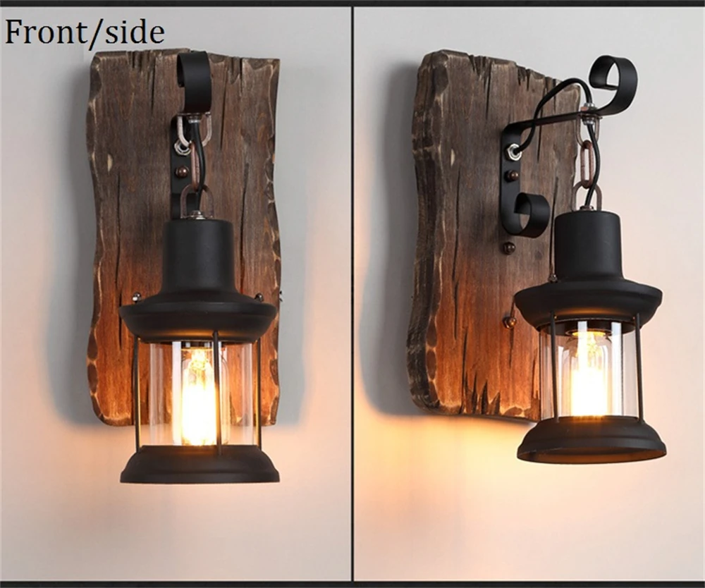 Industrial Wood Wall Lamp Vintage Loft Home Decoration Wall Light Sconces Metal Glass Lampshad For Living Room Bedside Lighting Industrial Wood Wall Lamp Vintage Loft Home Decoration Wall Light Sconces Metal Glass Lampshad For Living Room Bedside Lighting