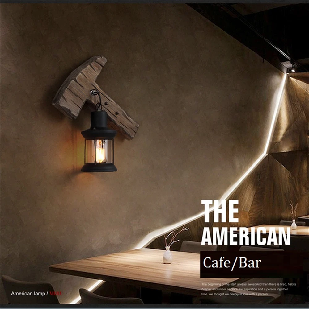 Industrial Wood Wall Lamp Vintage Loft Home Decoration Wall Light Sconces Metal Glass Lampshad For Living Room Bedside Lighting Industrial Wood Wall Lamp Vintage Loft Home Decoration Wall Light Sconces Metal Glass Lampshad For Living Room Bedside Lighting