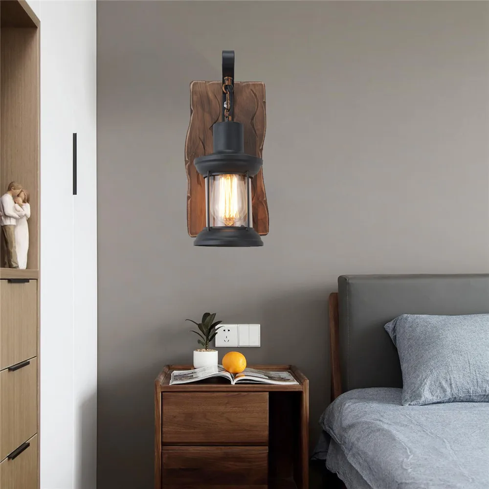 Industrial Wood Wall Lamp Vintage Loft Home Decoration Wall Light Sconces Metal Glass Lampshad For Living Room Bedside Lighting Industrial Wood Wall Lamp Vintage Loft Home Decoration Wall Light Sconces Metal Glass Lampshad For Living Room Bedside Lighting
