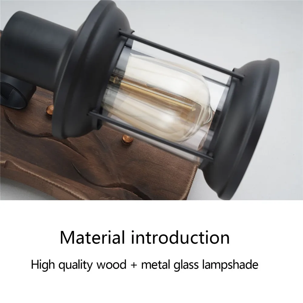 Industrial Wood Wall Lamp Vintage Loft Home Decoration Wall Light Sconces Metal Glass Lampshad For Living Room Bedside Lighting Industrial Wood Wall Lamp Vintage Loft Home Decoration Wall Light Sconces Metal Glass Lampshad For Living Room Bedside Lighting