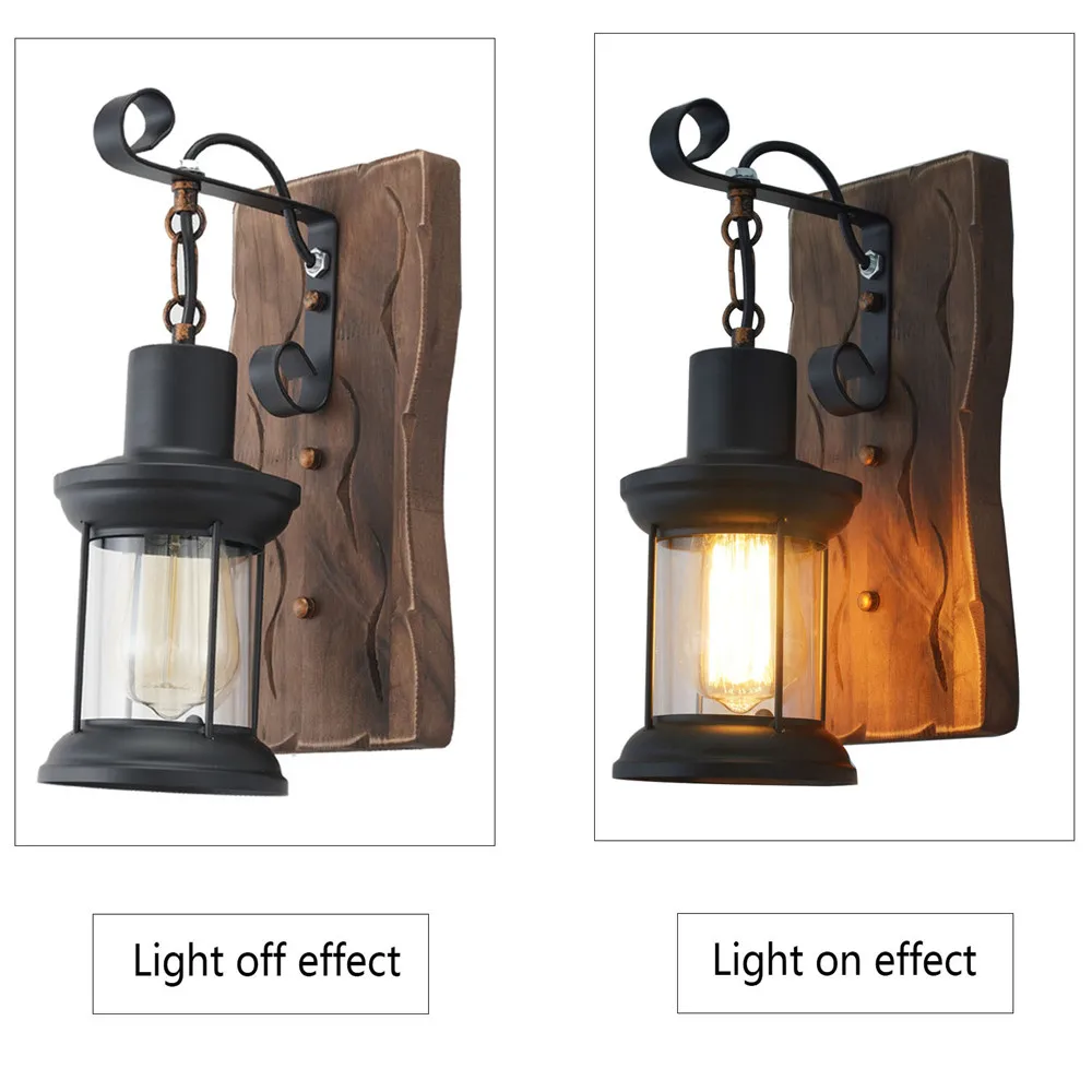 Industrial Wood Wall Lamp Vintage Loft Home Decoration Wall Light Sconces Metal Glass Lampshad For Living Room Bedside Lighting Industrial Wood Wall Lamp Vintage Loft Home Decoration Wall Light Sconces Metal Glass Lampshad For Living Room Bedside Lighting