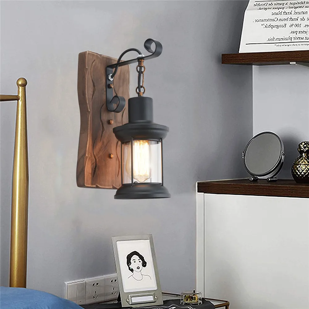 Industrial Wood Wall Lamp Vintage Loft Home Decoration Wall Light Sconces Metal Glass Lampshad For Living Room Bedside Lighting Industrial Wood Wall Lamp Vintage Loft Home Decoration Wall Light Sconces Metal Glass Lampshad For Living Room Bedside Lighting