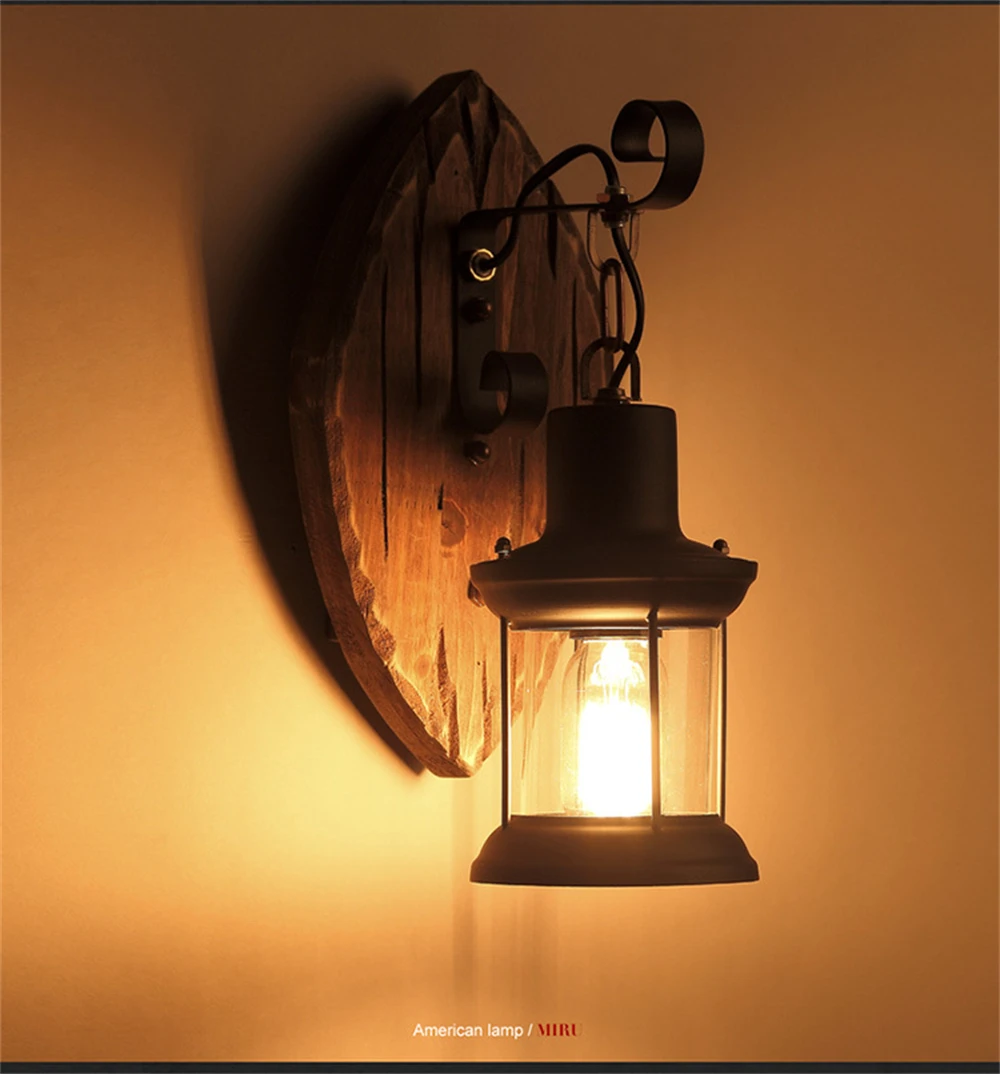 Industrial Wood Wall Lamp Vintage Loft Home Decoration Wall Light Sconces Metal Glass Lampshad For Living Room Bedside Lighting Industrial Wood Wall Lamp Vintage Loft Home Decoration Wall Light Sconces Metal Glass Lampshad For Living Room Bedside Lighting