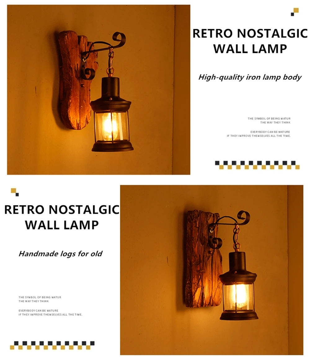 Industrial Wood Wall Lamp Vintage Loft Home Decoration Wall Light Sconces Metal Glass Lampshad For Living Room Bedside Lighting Industrial Wood Wall Lamp Vintage Loft Home Decoration Wall Light Sconces Metal Glass Lampshad For Living Room Bedside Lighting