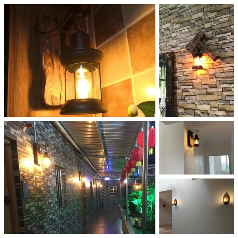 Industrial Wood Wall Lamp Vintage Loft Home Decoration Wall Light Sconces Metal Glass Lampshad For Living Room Bedside Lighting