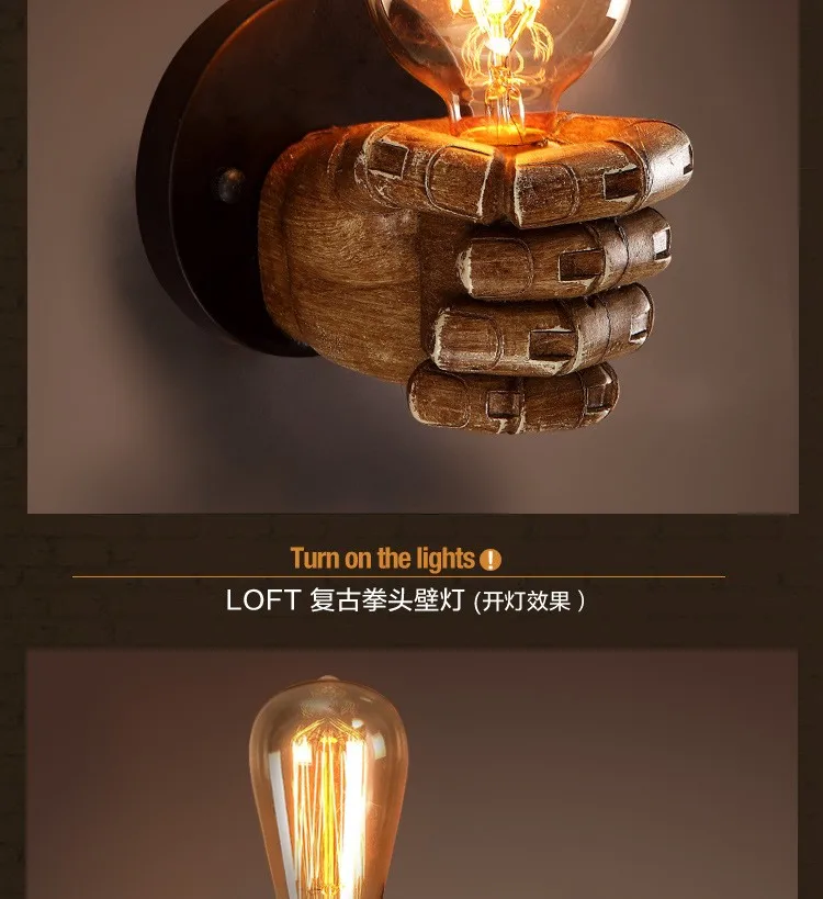 Nordic Retro Resin Wall Lamp Left Hand Right Hand Fist Sconces Wall Fixture Home Decor Light Indoor Restaurant Bar Decoration