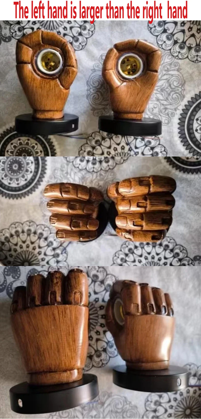 Nordic Retro Resin Wall Lamp Left Hand Right Hand Fist Sconces Wall Fixture Home Decor Light Indoor Restaurant Bar Decoration