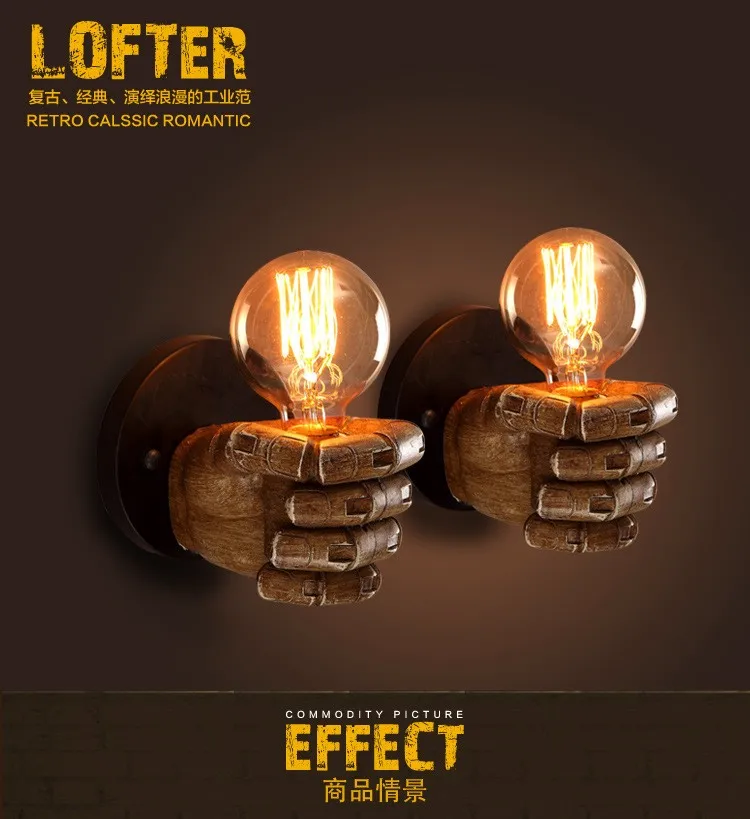 Nordic Retro Resin Wall Lamp Left Hand Right Hand Fist Sconces Wall Fixture Home Decor Light Indoor Restaurant Bar Decoration